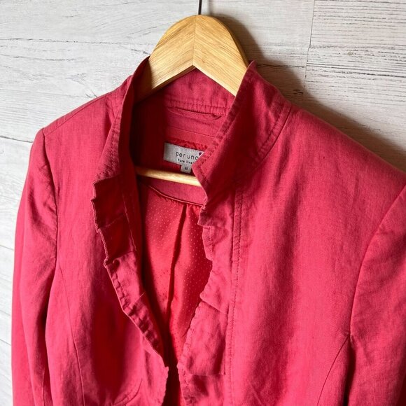 Per Una Blazer Womens Size 10 Faded Pink 100% Flax Linen Ruffles Jacket Natural - Picture 9 of 16